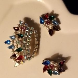 B.David Signed Brooch Matching Earrings Set